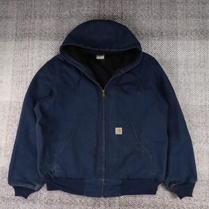 Carhartt Navy Blue Duck Canvas Thermal Lined Active Jacket Hooded J131 XL Mens